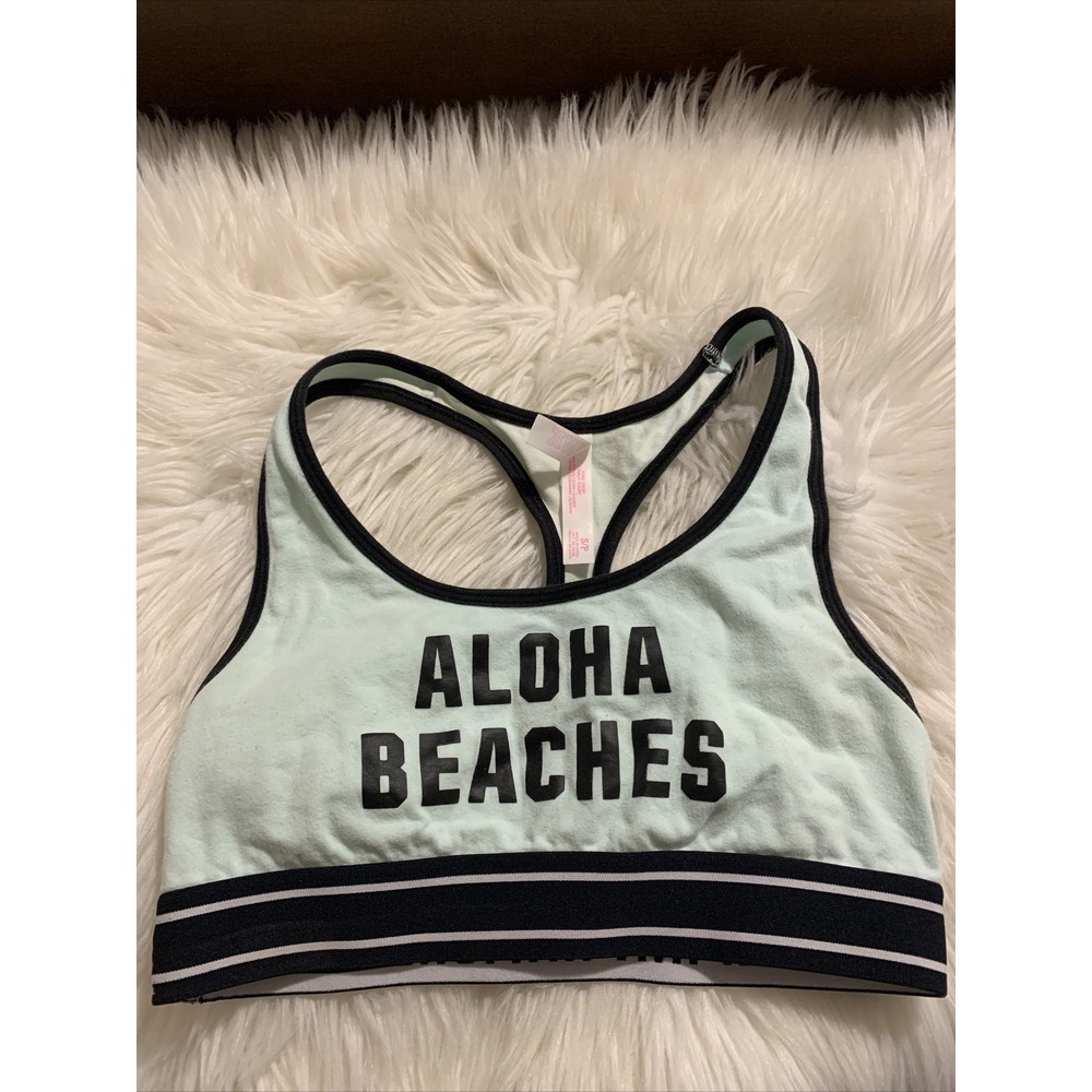 victoria secret pink aloha beaches small crop sports bra unlined blue